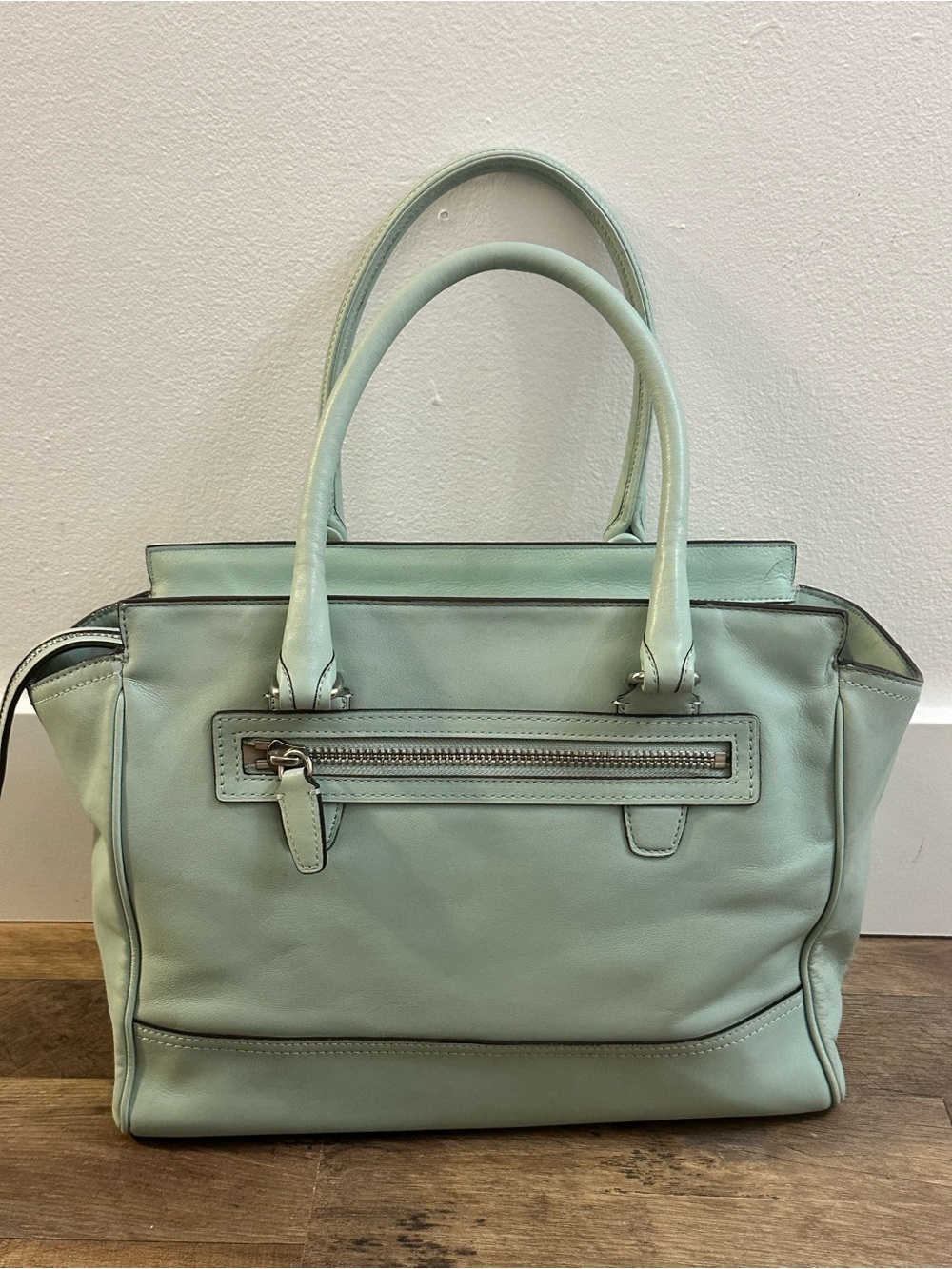 Coach Medium Candace Carryall Aqua Leather Satchel Tote 24201 - Picture 7 of 9
